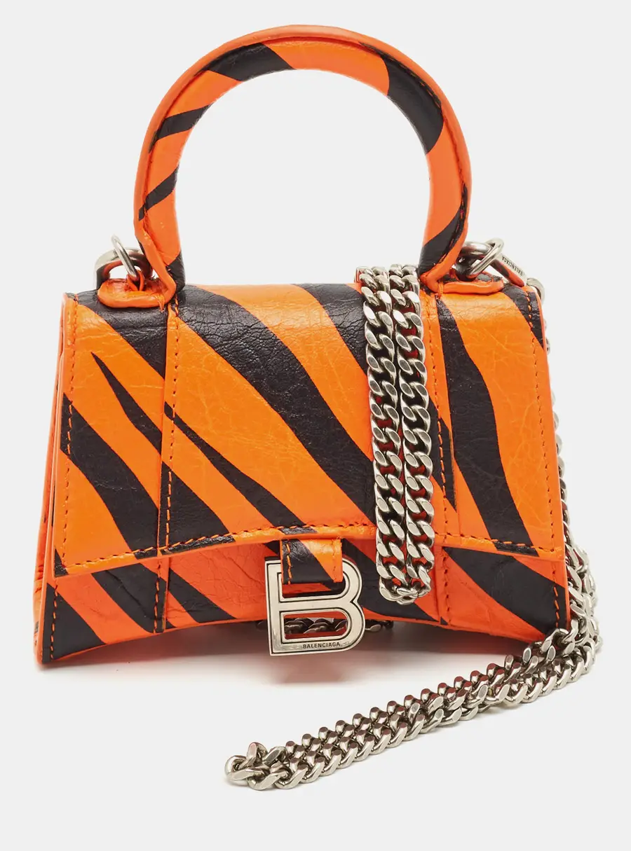 Balenciaga Hourglass Mini Orange/Black Tiger Stripe Leather Top Handle Bag
