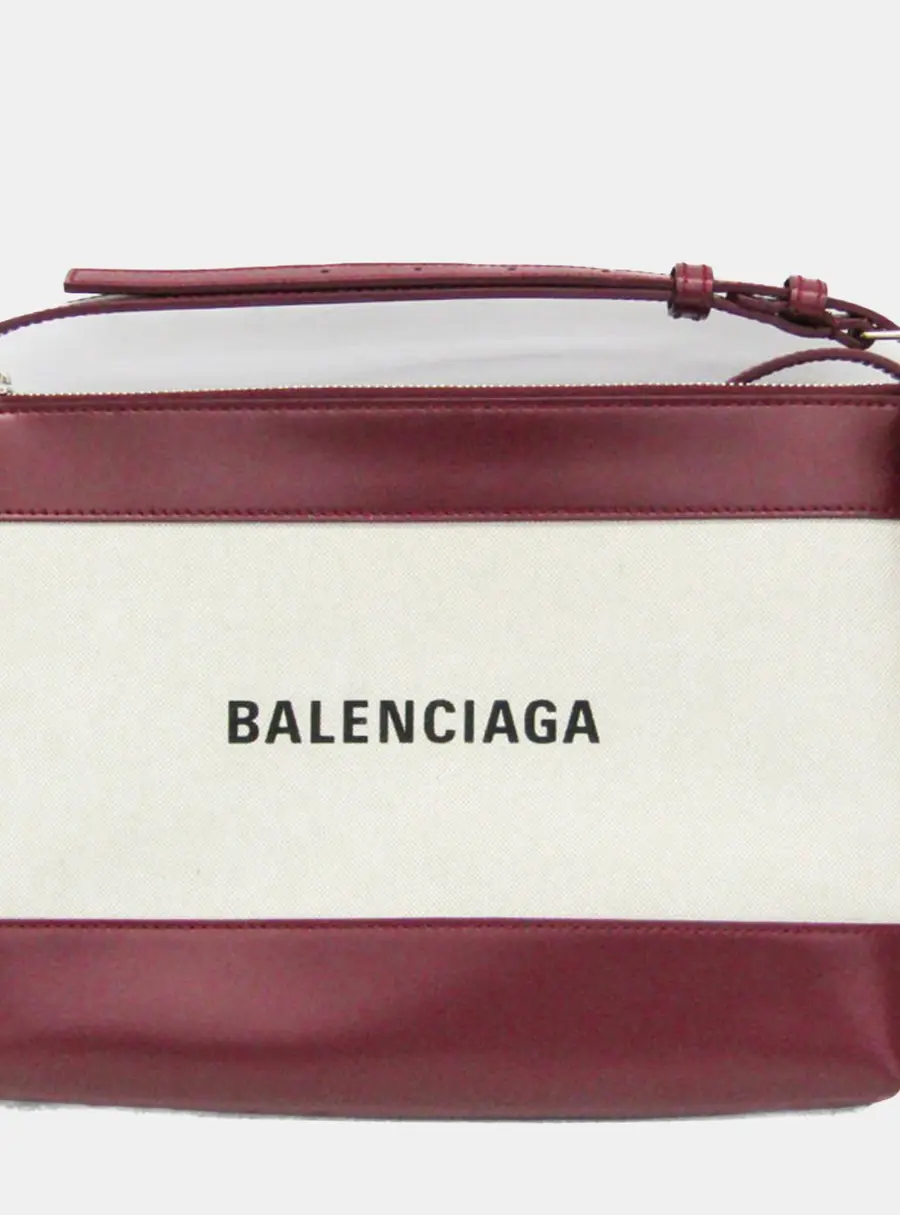 Balenciaga Crossbody Bag Canvas Leather Shoulder Bag Off-white Wine