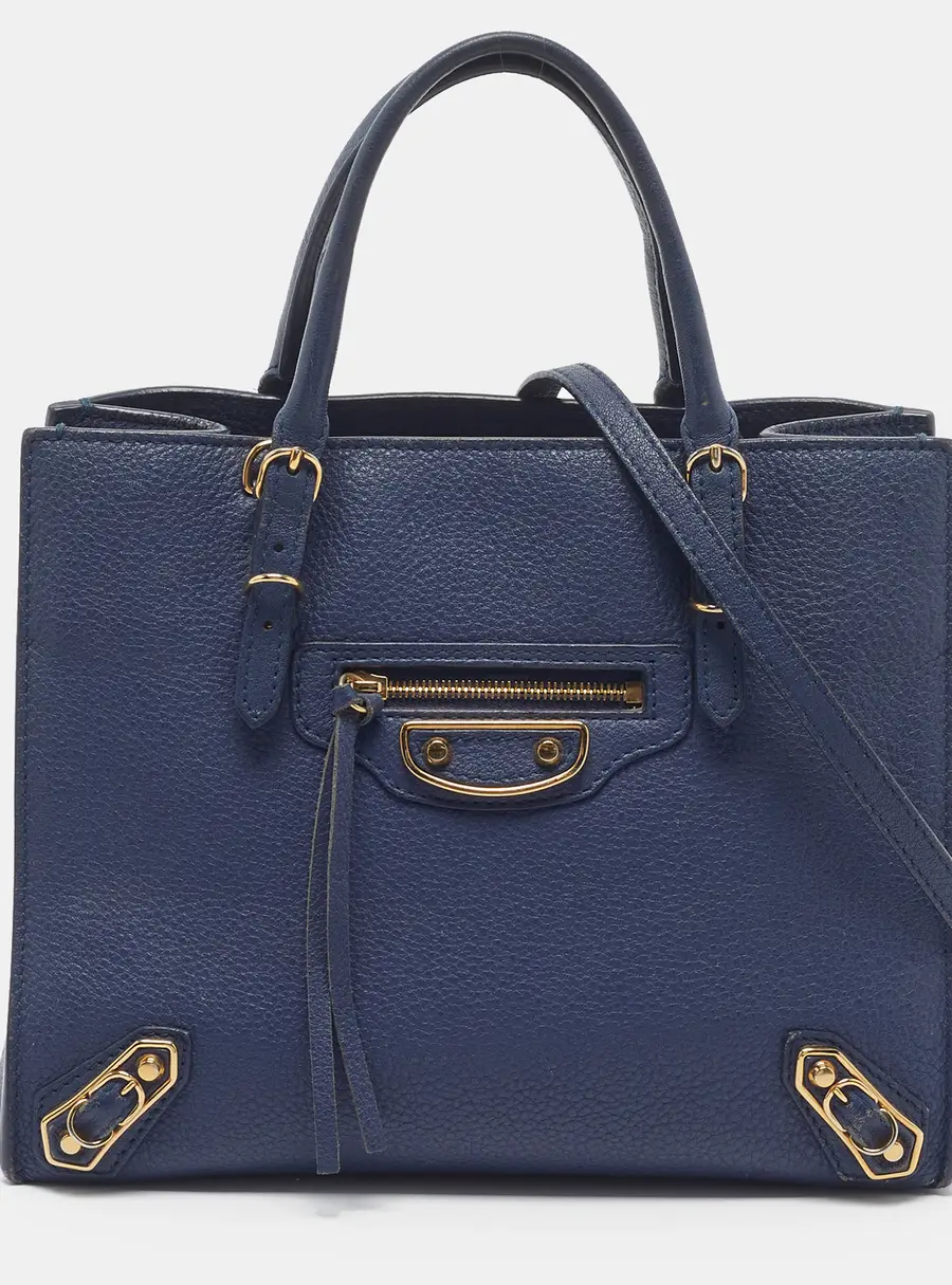 Balenciaga Metallic Edge Papier A4 Mini Navy Blue Leather Tote