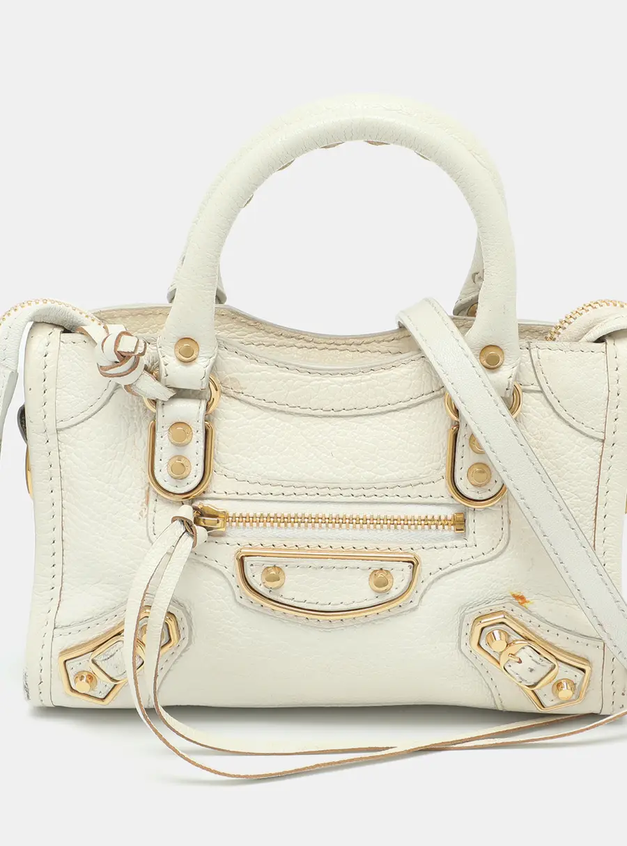 Balenciaga Metallic Edge Classic City Nano White Leather Tote