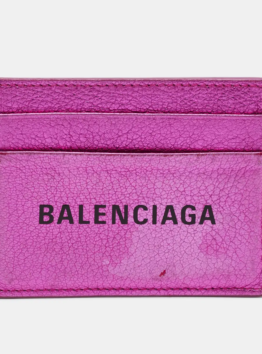 Balenciaga Logo Metallic Pink Leather Card Holder