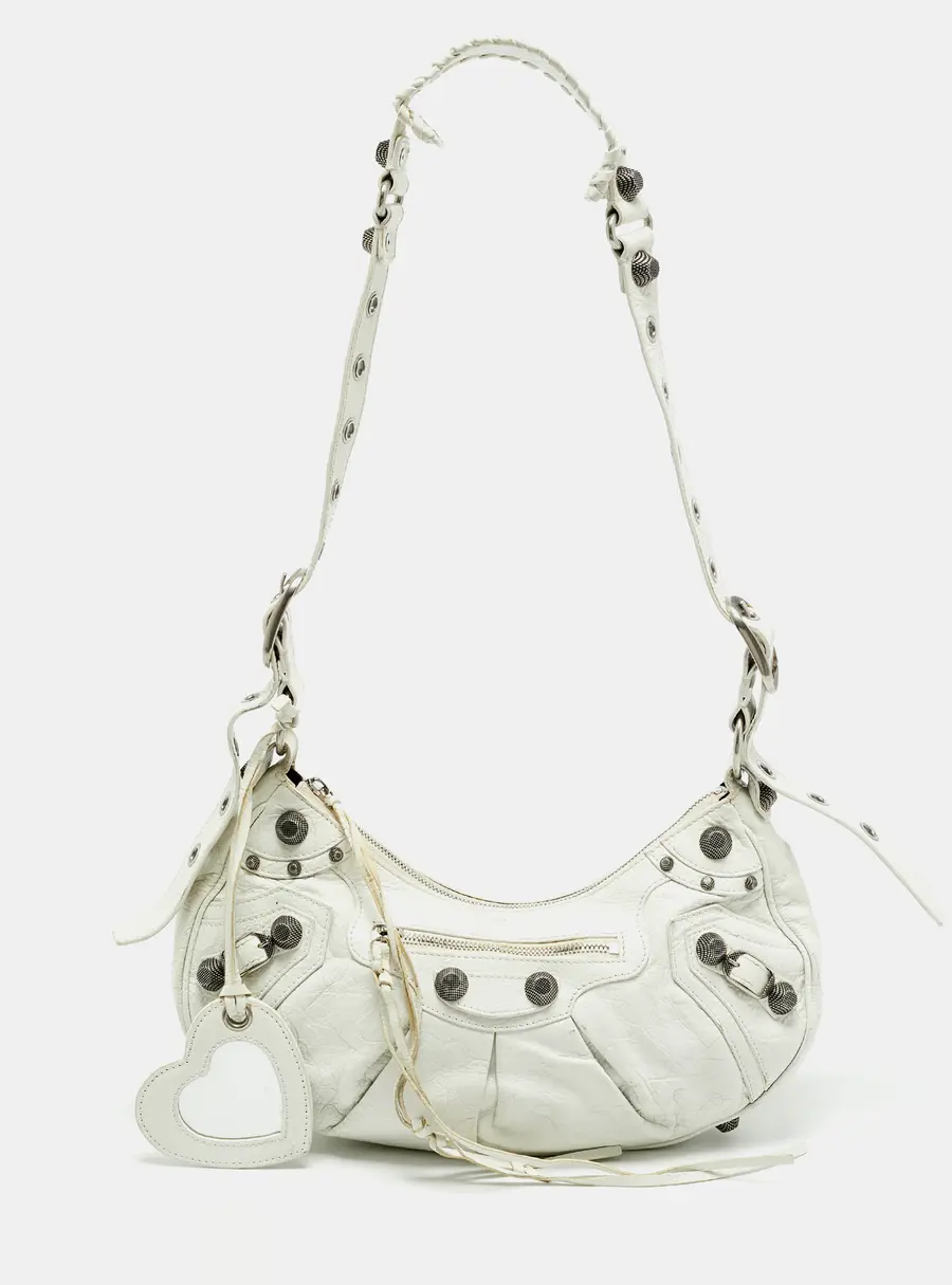 Balenciaga Le Cagole Small White Leather Shoulder Bag