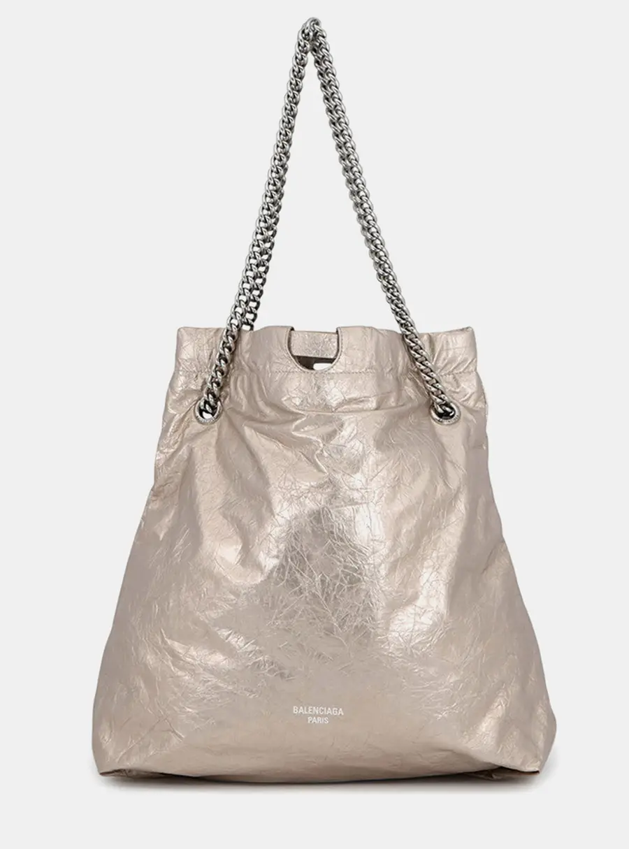 Balenciaga Crash Medium Metallic Beige Leather Tote Bag