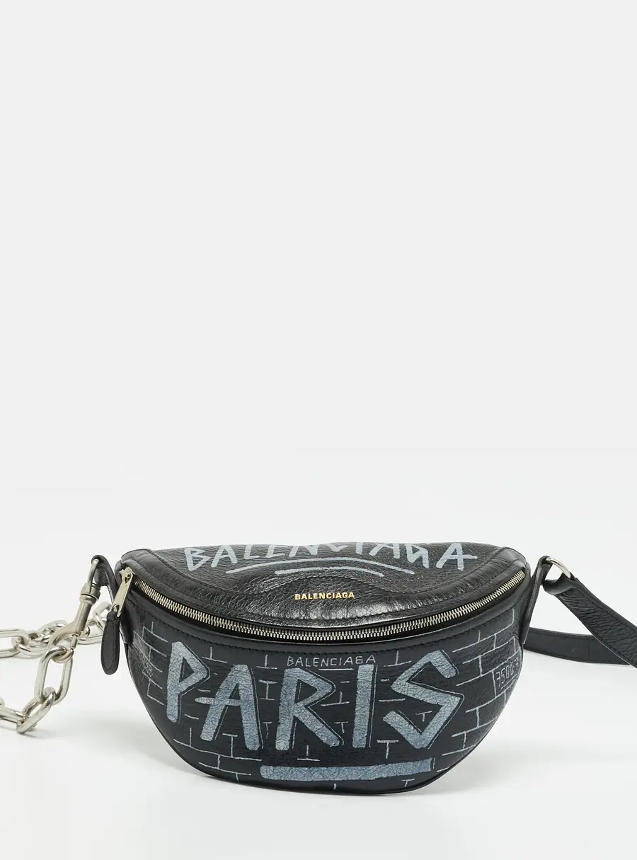 Balenciaga Souvenir Graffiti XXS Black Leather Belt Bag
