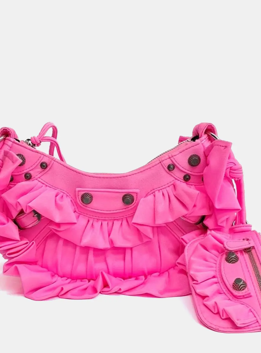 Balenciaga Pink Fabric Ruffle Le Cagol Bag XS