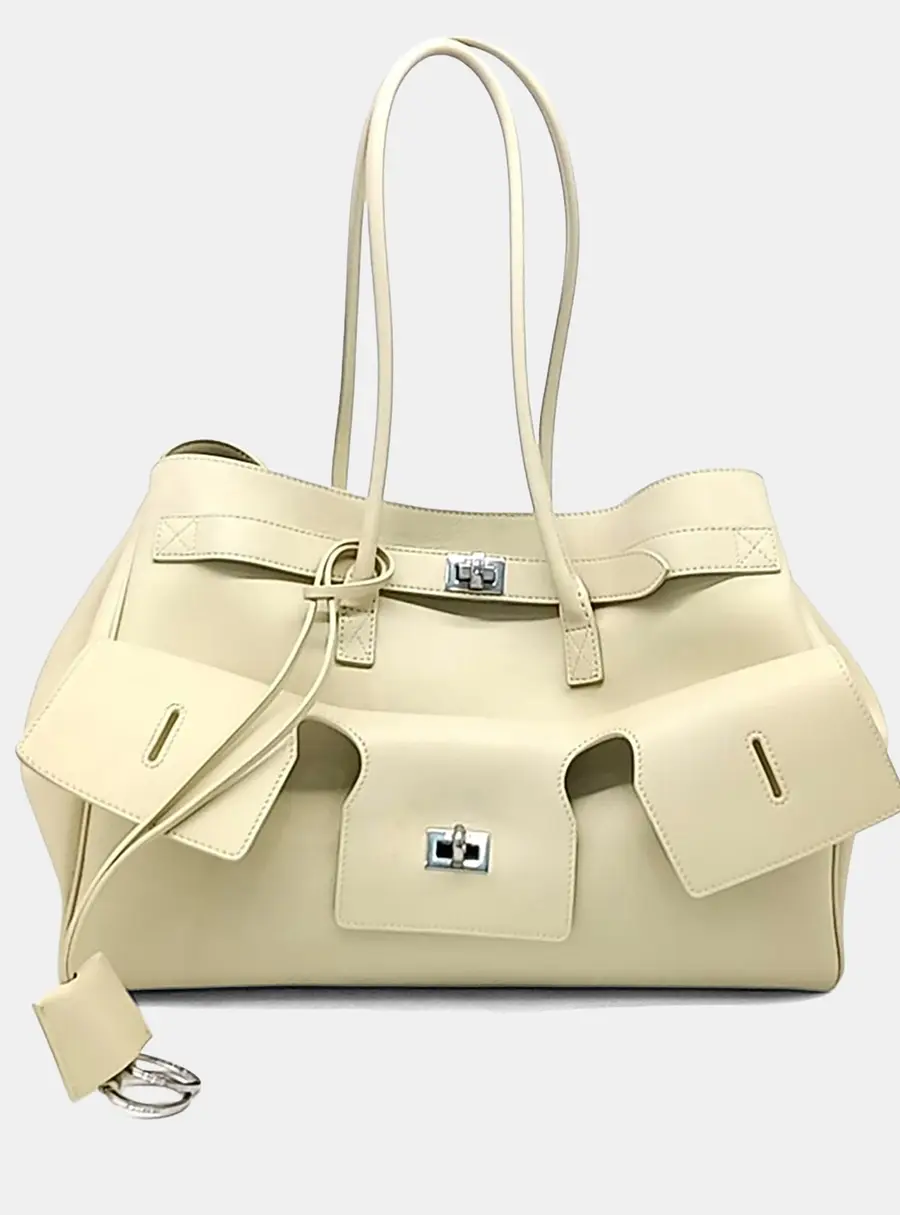 Balenciaga Bel Air Medium White Leather Tote Bag