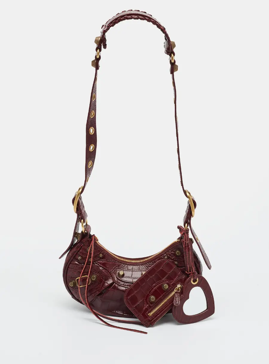 Balenciaga Le Cagole XS Red Croc Embossed Leather Shoulder Bag
