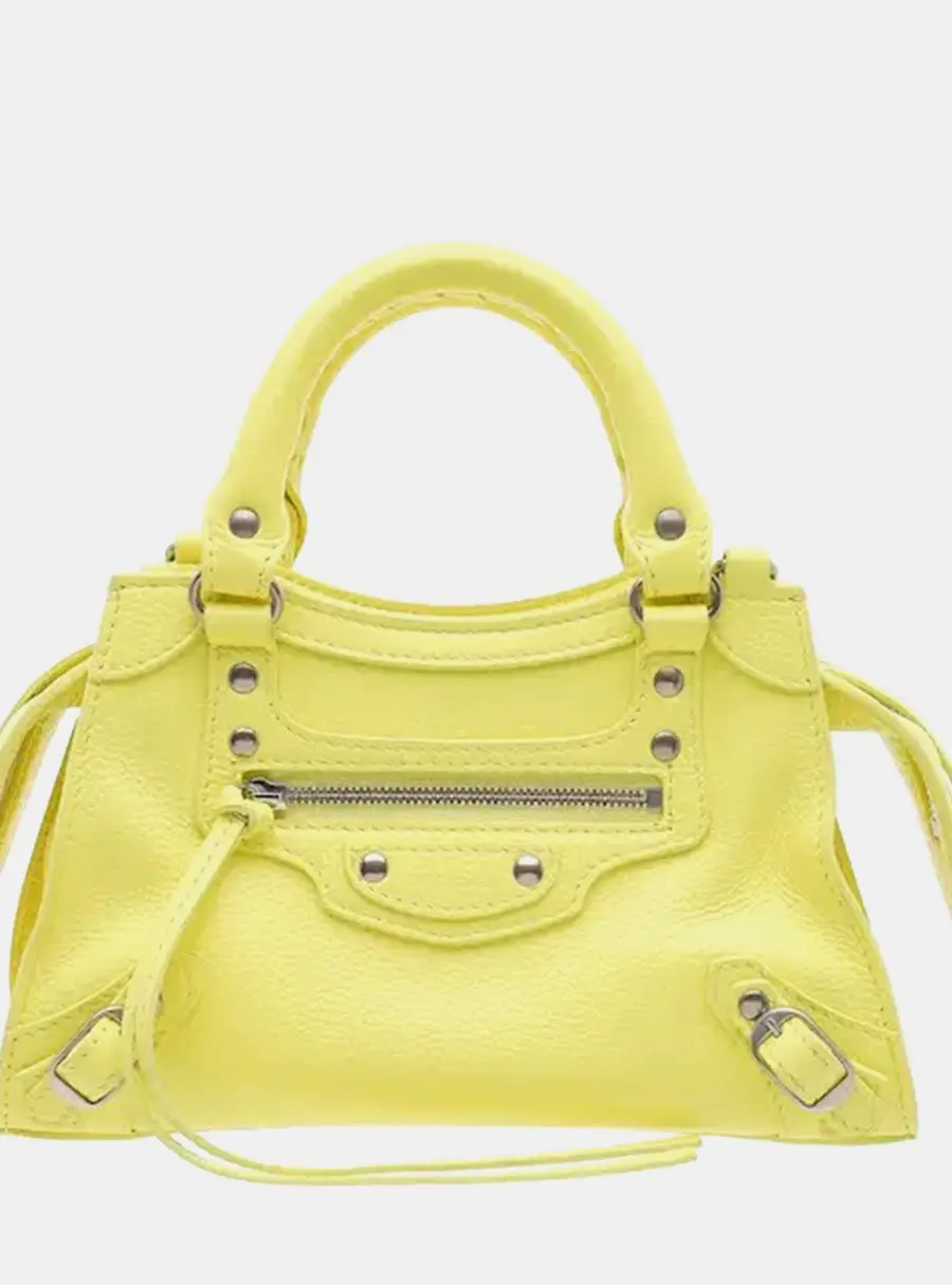 Balenciaga Neo Classic Mini Yellow Grained Calfskin Leather Top Handle Bag