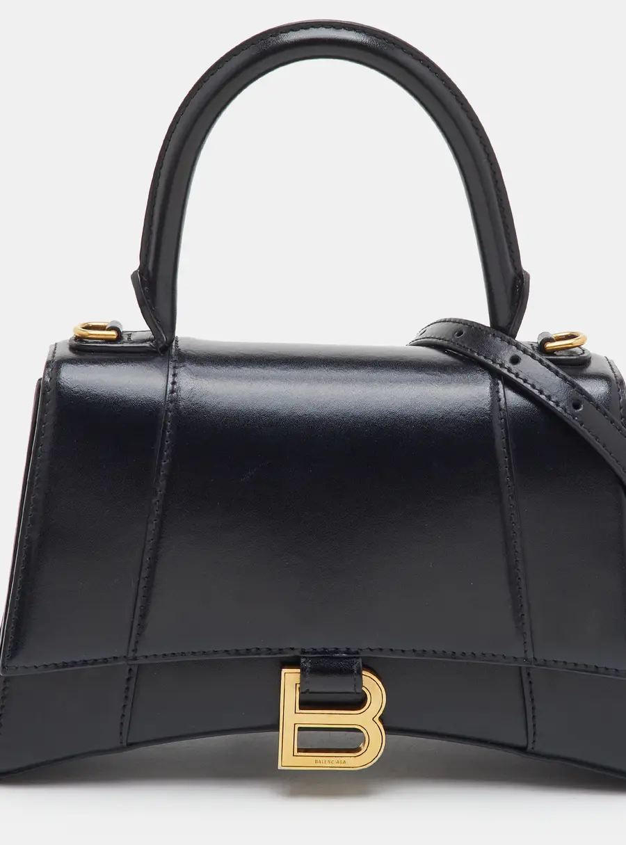 Balenciaga Hourglass Small Black Leather Top Handle Bag