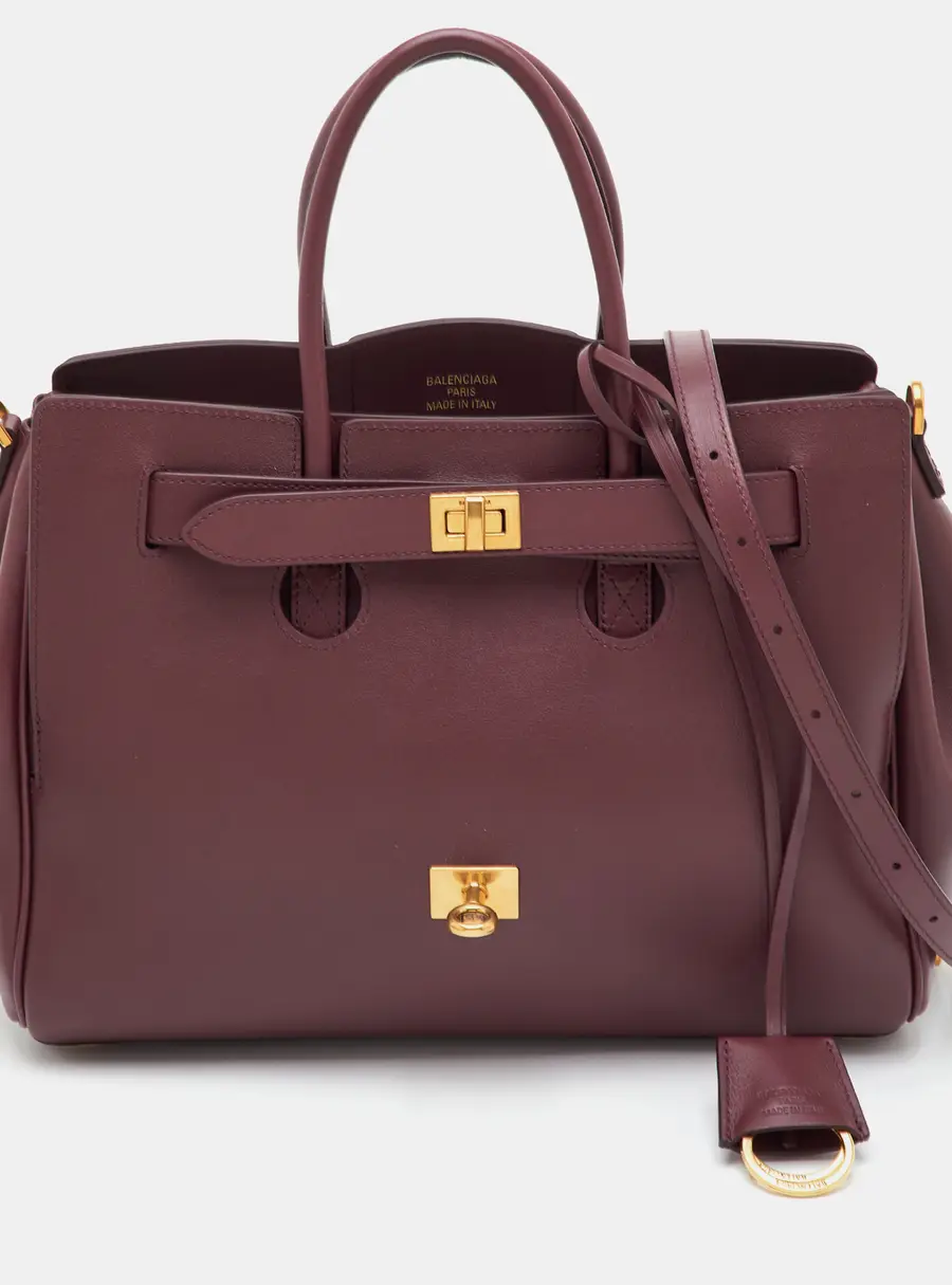 Balenciaga Carry Bel Air Small Burgundy Leather Tote