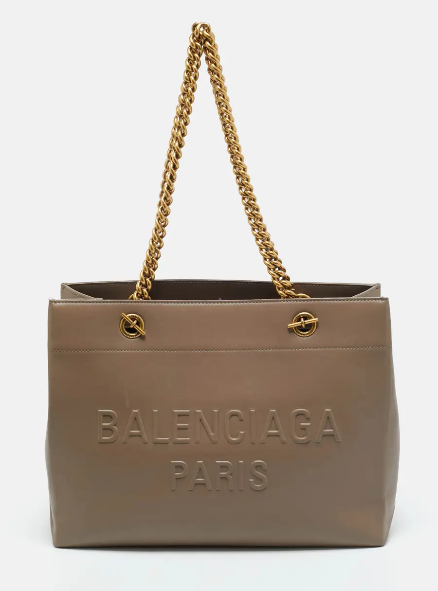 Balenciaga Duty Free Chain Medium Beige Embossed Leather Tote
