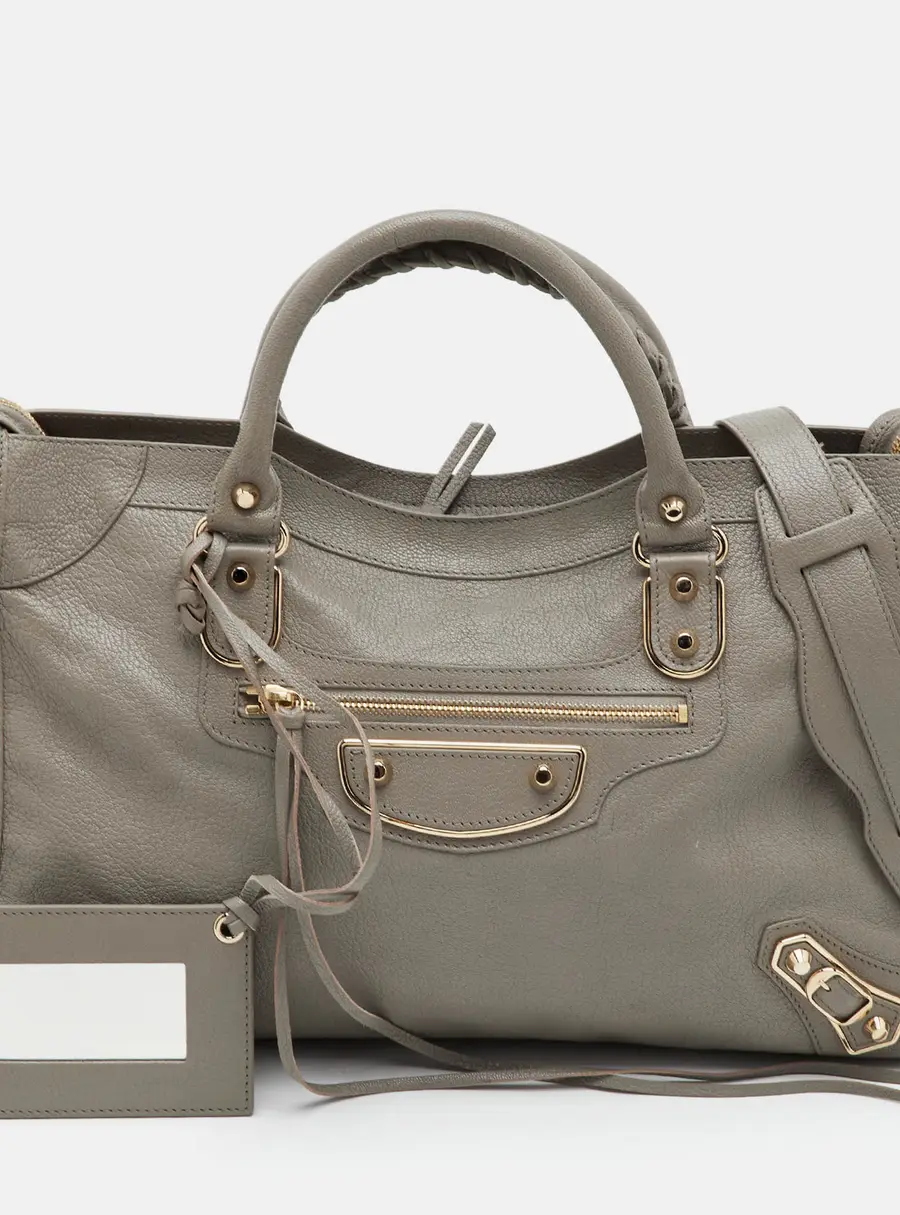 Balenciaga Le City Medium Taupe Grey Leather Tote