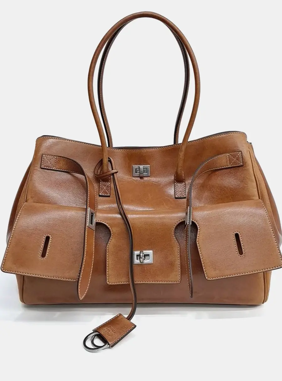 Balenciaga Bell Air Medium Brown Leather Top Handle Bag