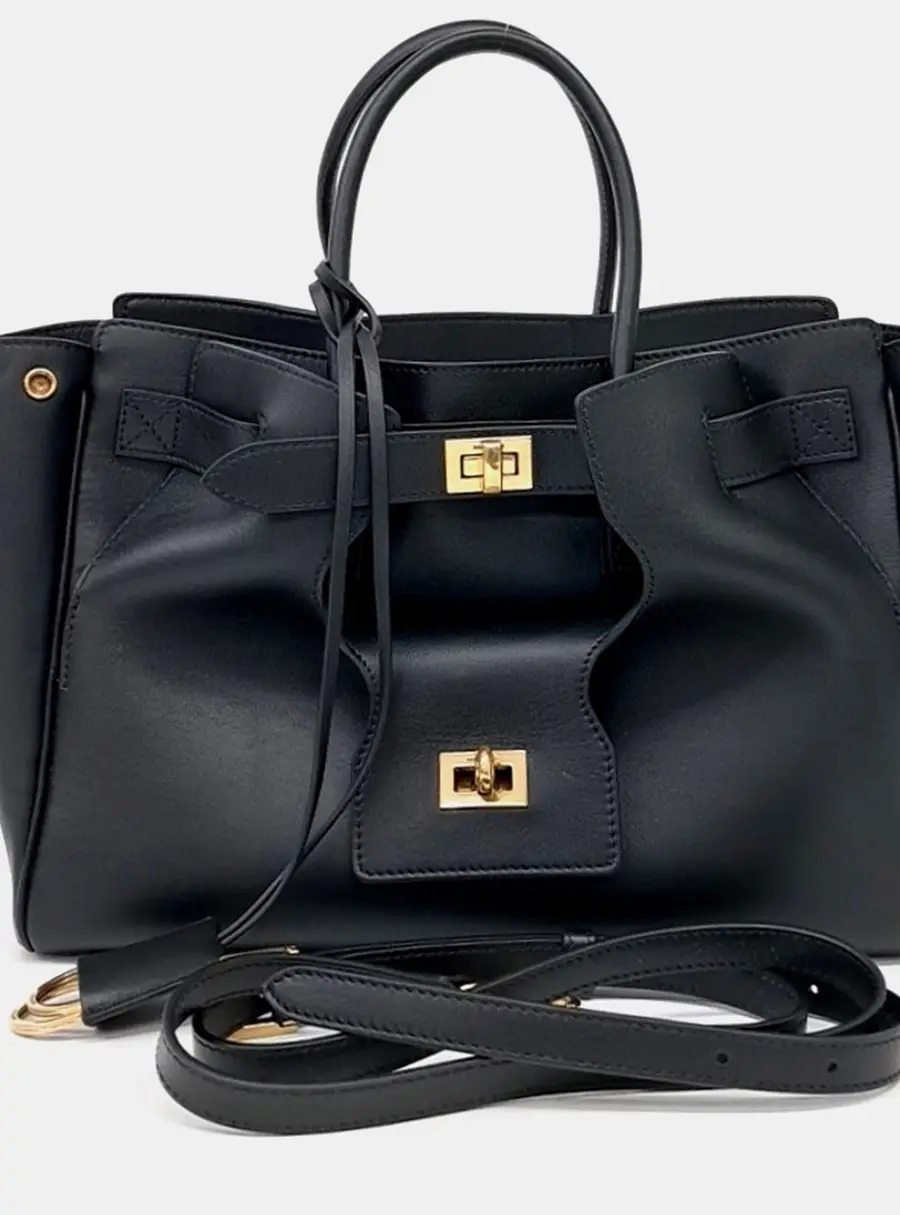 Balenciaga Black Leather Belair Carry All Tote and Shoulder Bag