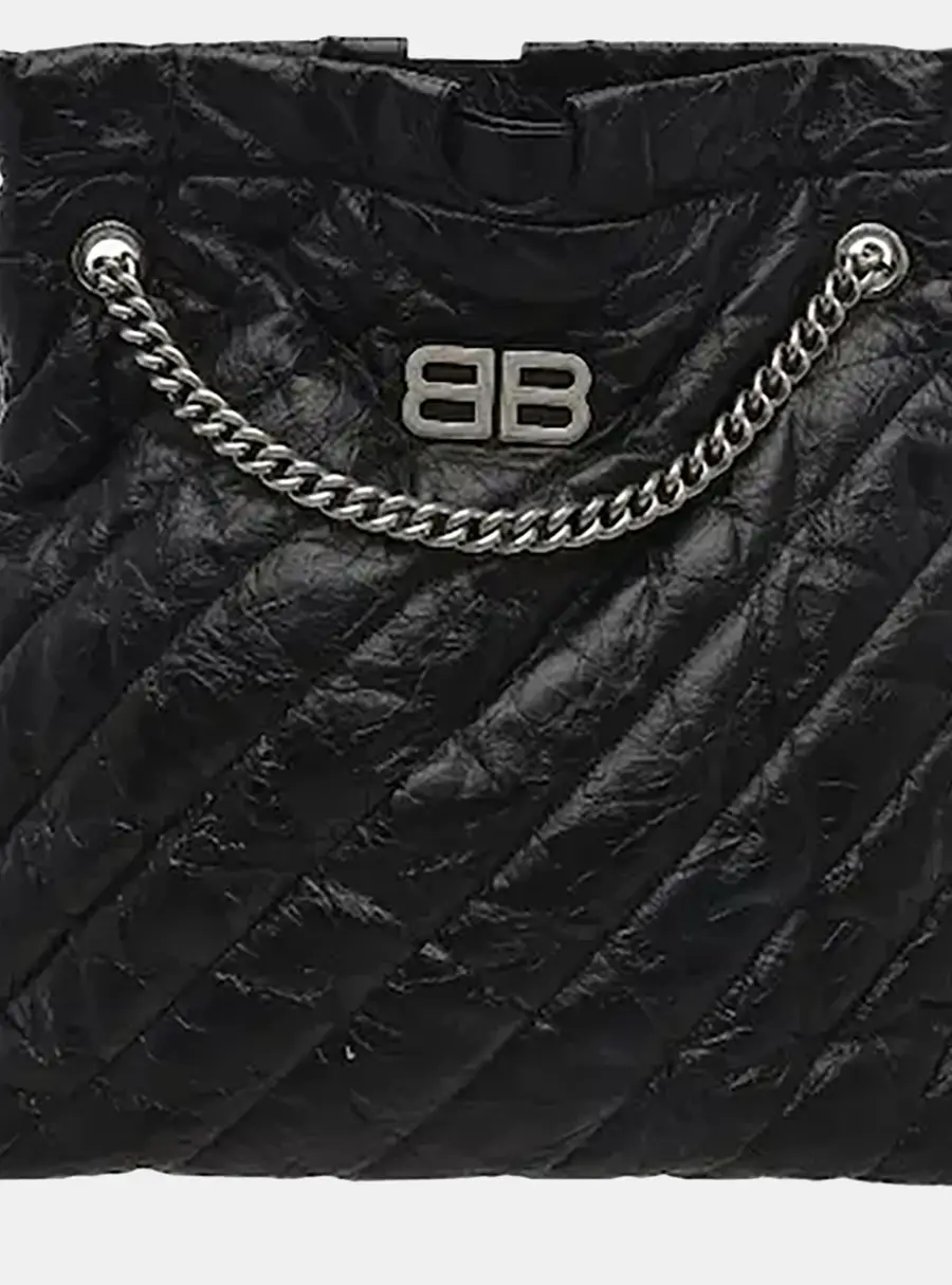 Balenciaga Black Leather Crush Shoulder Bag Medium