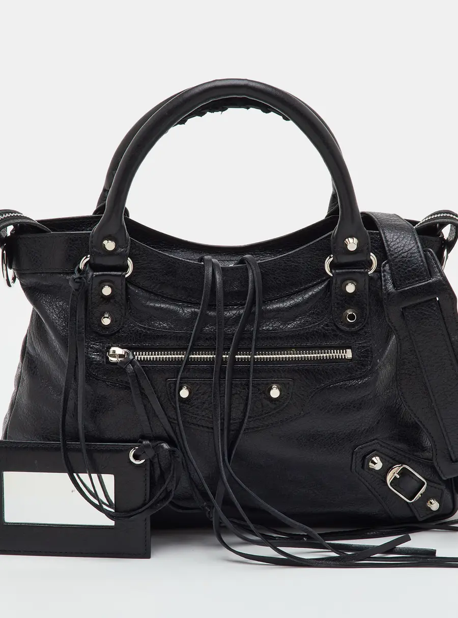 Balenciaga Motorcycle Town Black Leather Tote