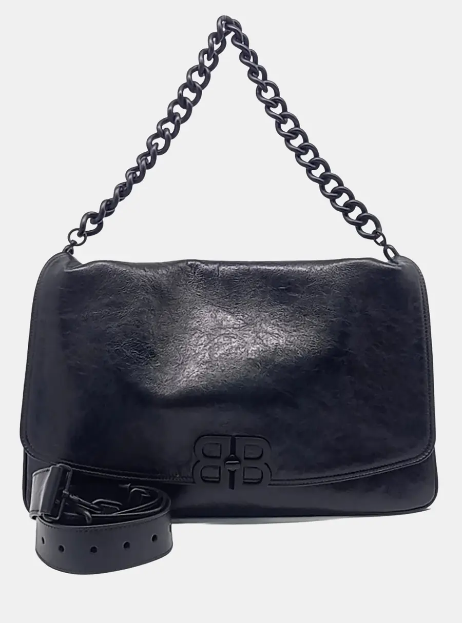 Balenciaga Black Leather Flap BB Soft Bag