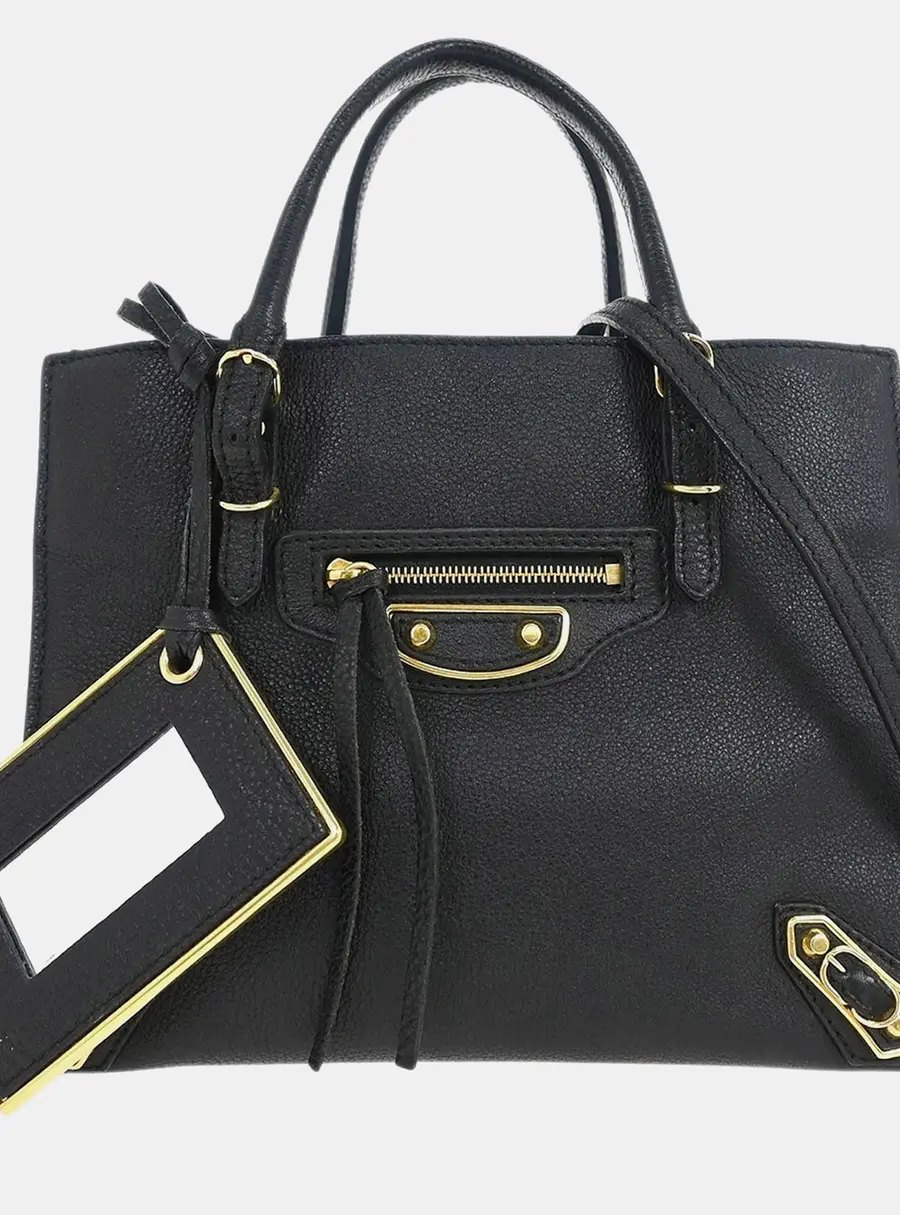 Balenciaga Black Metallic Edge Papier Mini Tote Bag