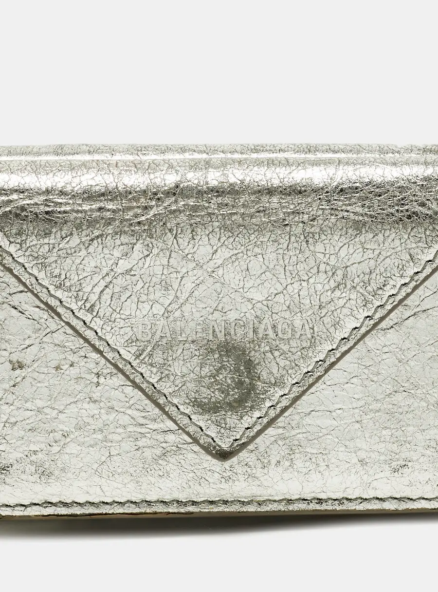 Balenciaga Papier Mini Silver Leather Wallet