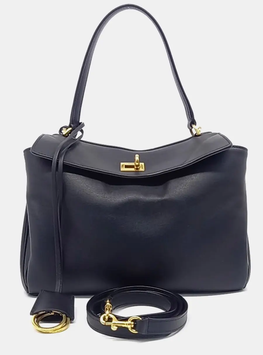Balenciaga Rodeo Small Black Calfskin Leather Top Handle Bag