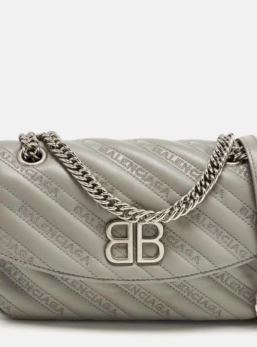 Balenciaga BB Round Logo Embossed Leather Shoulder Bag