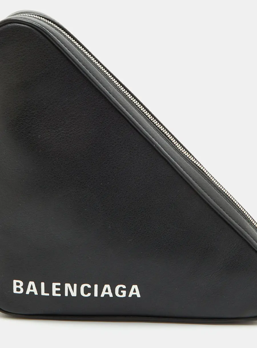 Balenciaga Triangle Medium Black Leather Zip Pouch Clutch