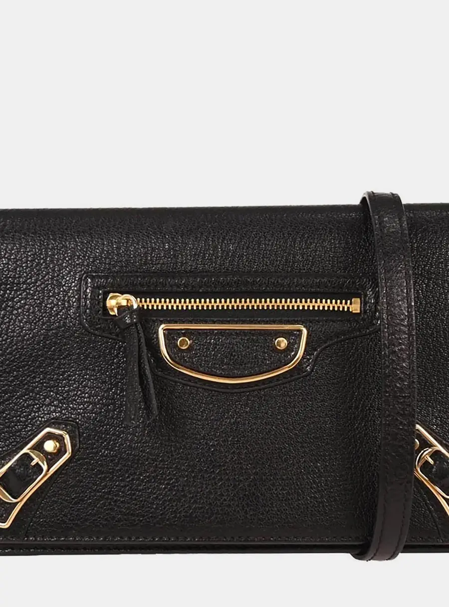 Balenciaga Metallic Edge WOC Black Leather Crossbody Bag