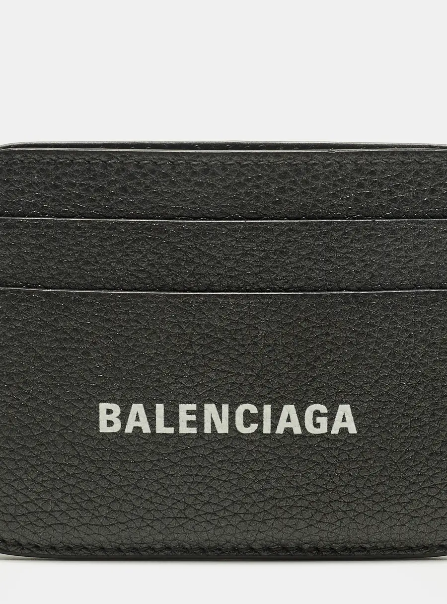 Balenciaga Logo Grey Leather Slim Card Holder