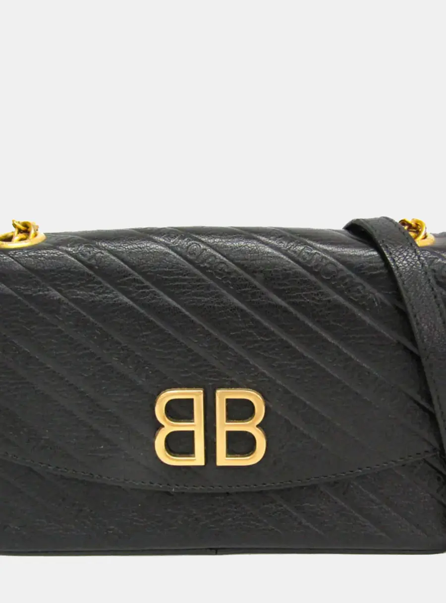 Balenciaga BB Logo Chain Shoulder Bag Leather Shoulder Bag Black