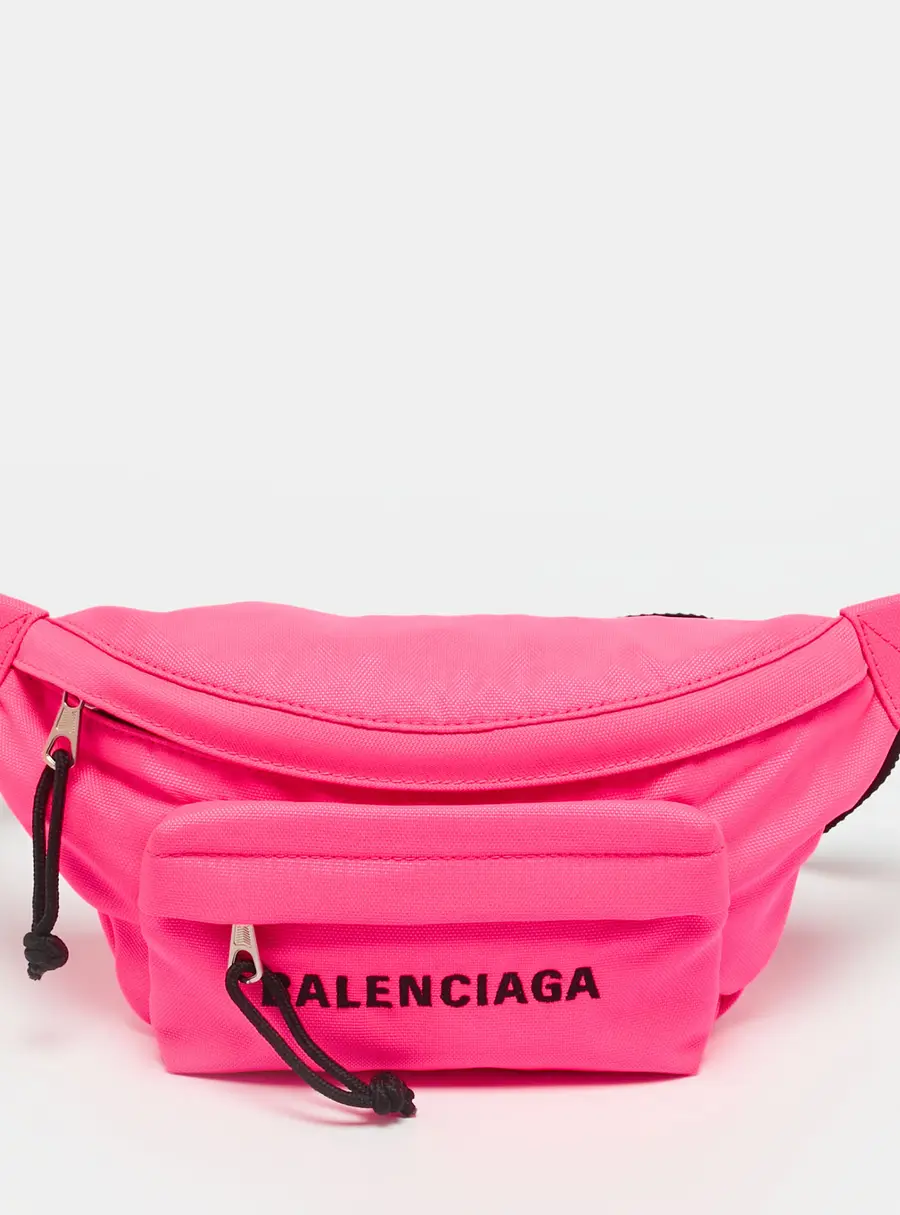 Balenciaga Logo Neon Pink Nylon Belt Bag