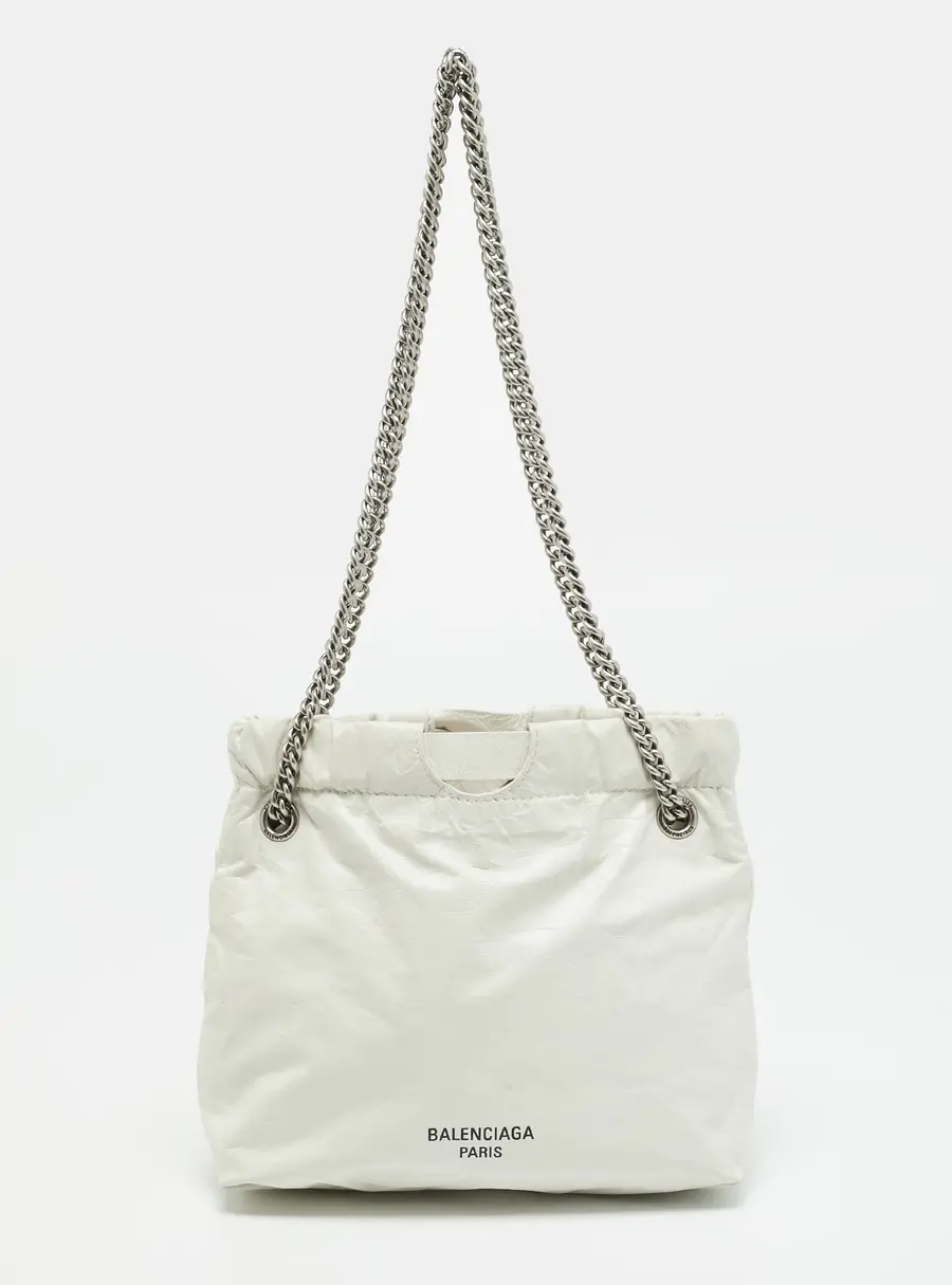 Balenciaga Off White Crushed Leather Chain Shoulder Bag