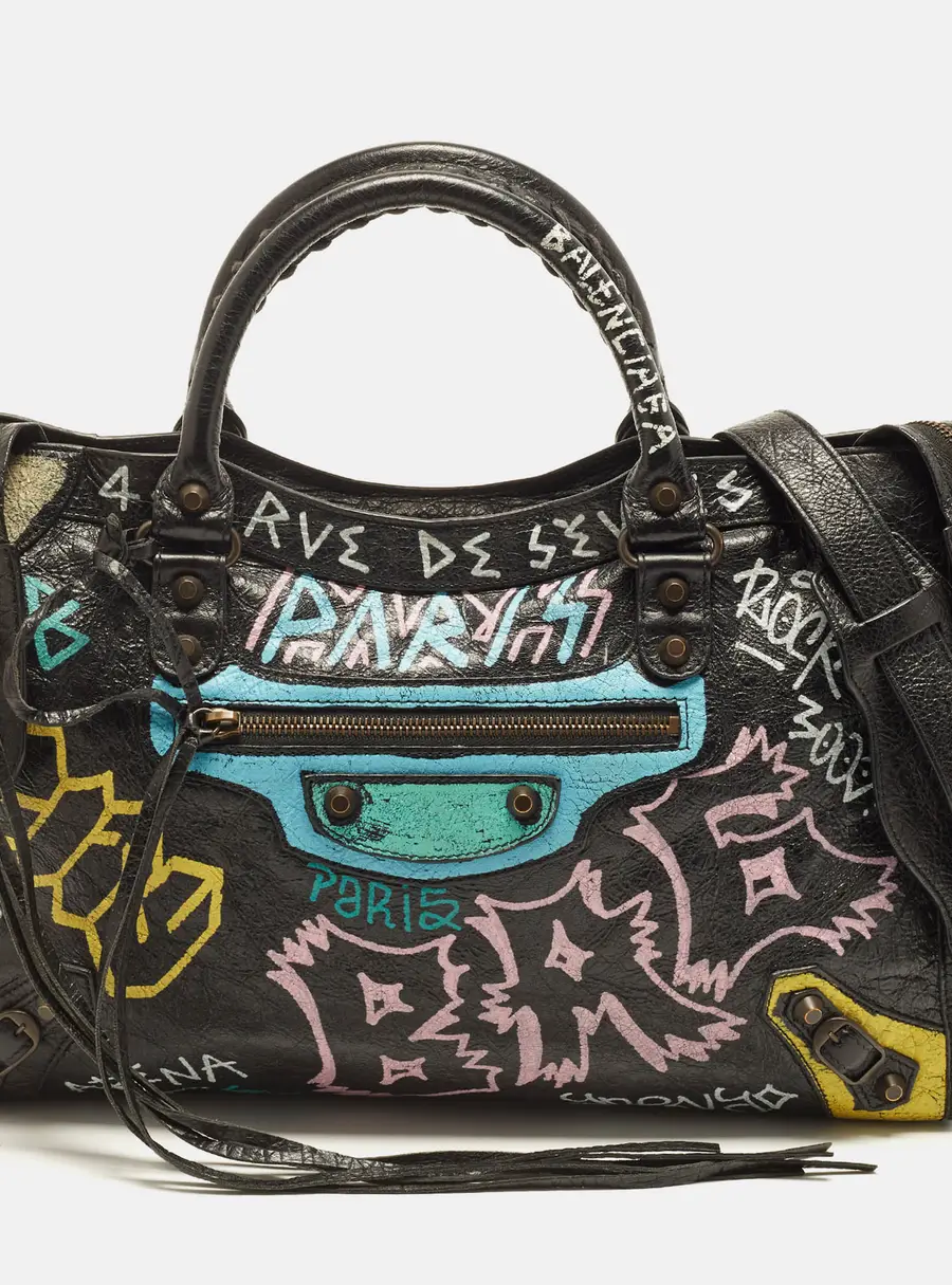 Balenciaga Graffiti Classic City Black Leather Bag