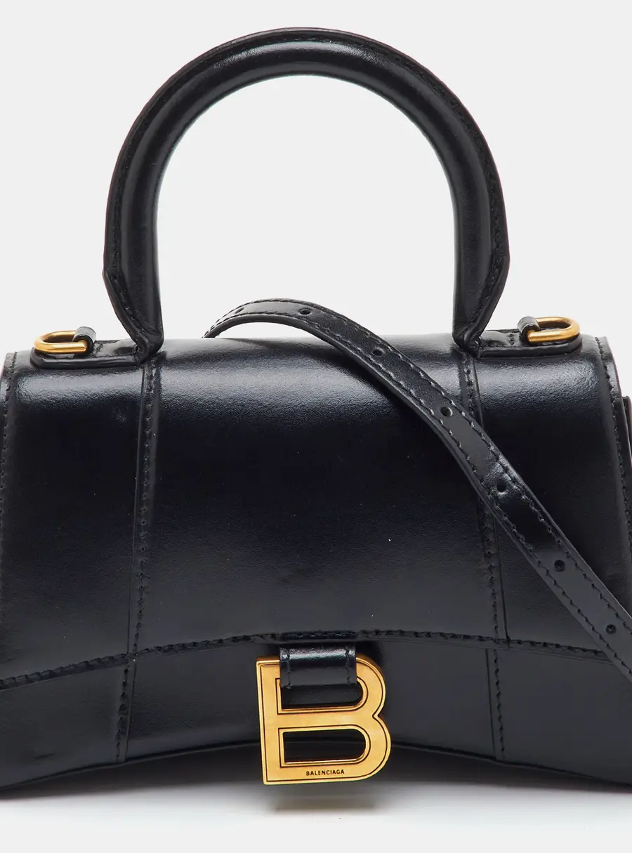 Balenciaga Hourglass XS Black Leather Top Handle Bag