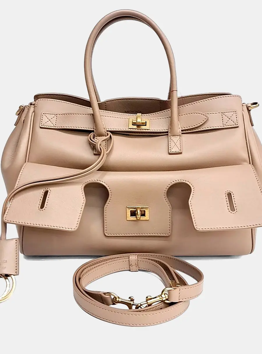 Balenciaga Beige Leather Belair Carry All Tote and Shoulder Bag (812545)