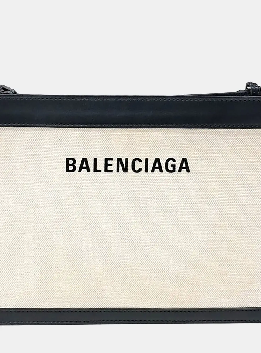 Balenciaga Black Cream Fabric Pochette Crossbody Bag (339937)