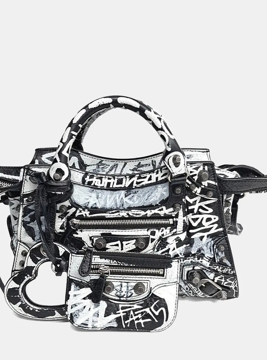 Balenciaga Black White Leather Graffiti Neo Car Gold XS (700940)