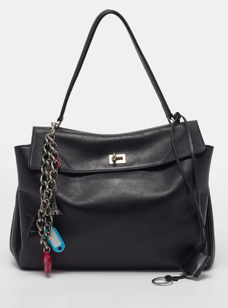Balenciaga Rodeo Medium Black Leather Top Handle Bag