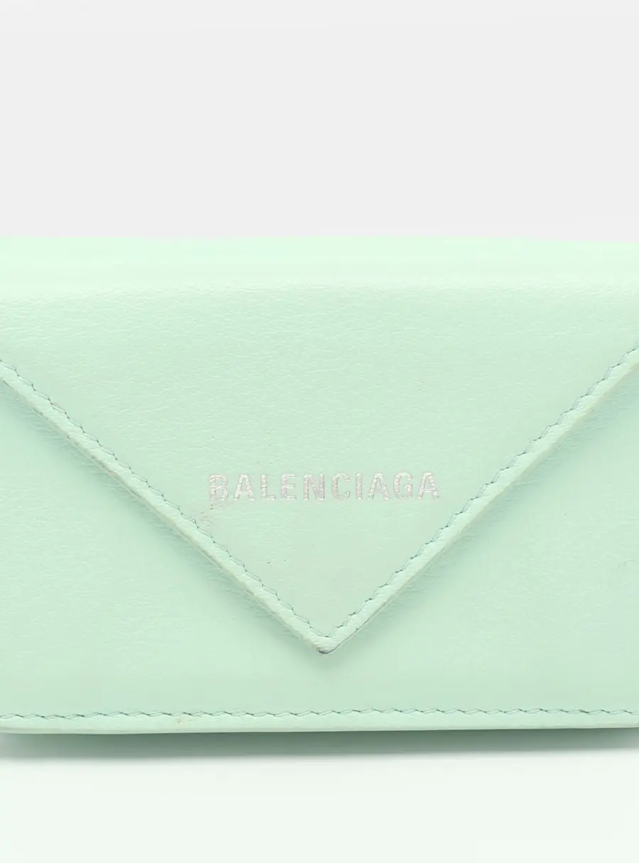 Balenciaga Papier Mini Mint Green Leather Wallet