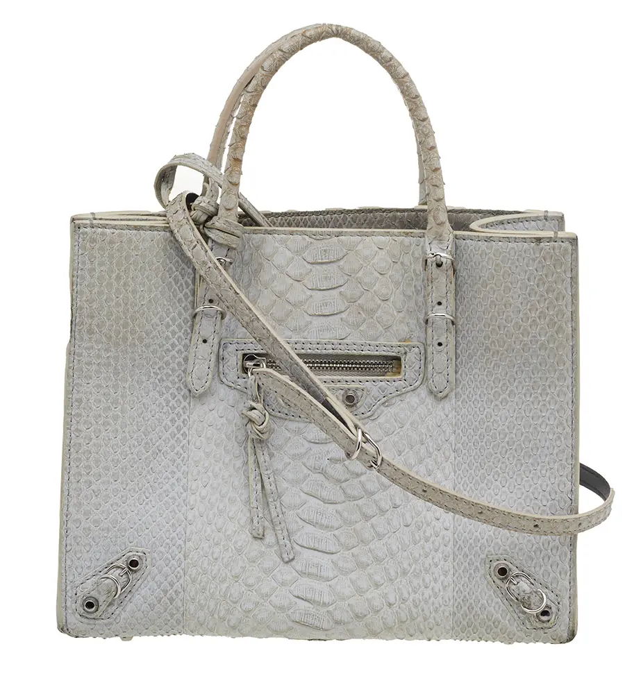 Balenciaga Light Grey Python Leather Papier A6 Tote