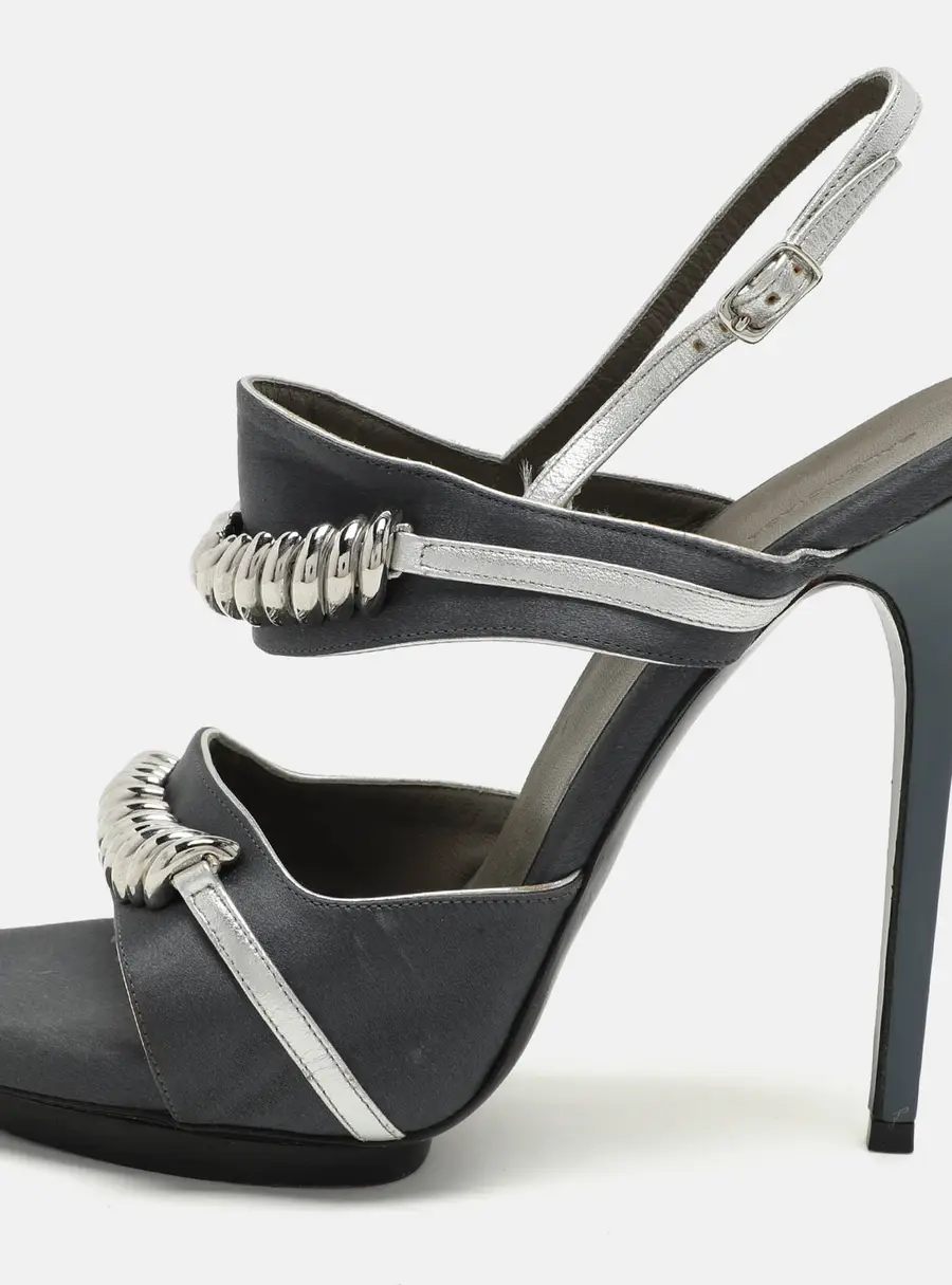 Balenciaga Grey Satin Embellished Slingback Sandals Size 39.5
