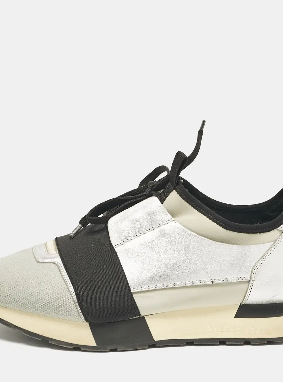 Balenciaga Silver/Grey Fabric and Leather Race Runner  Sneakers Size 40