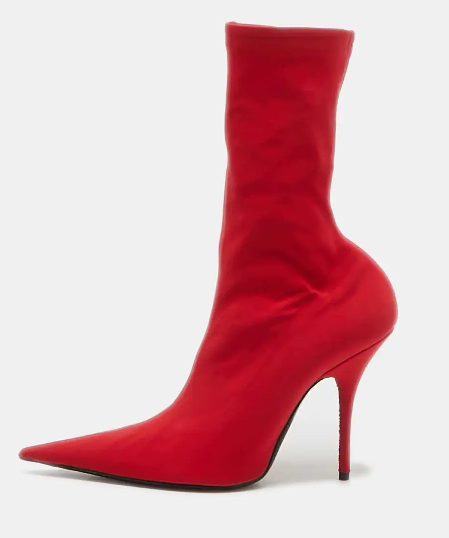 Balenciaga Red Stretch Fabric Knife Mid Calf Boots Size 39