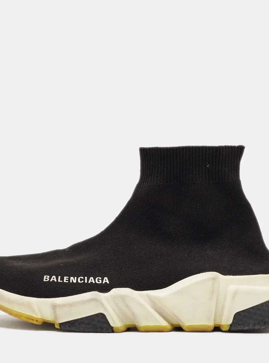 Balenciaga Black Knit Fabric Speed Trainer Slip On High Sneakers Size 36