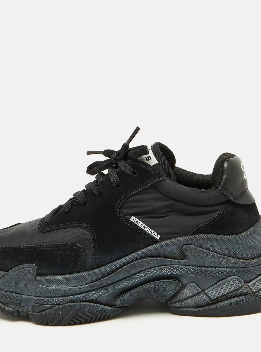 Balenciaga Black Nylon and Suede Triple S Sneakers Size 38