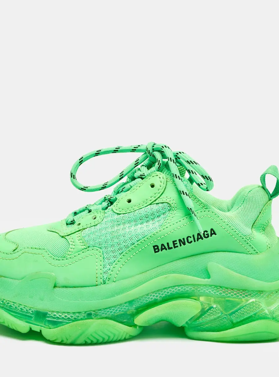 Balenciaga Green Mesh and Faux Leather Triple S Sneakers Size 37