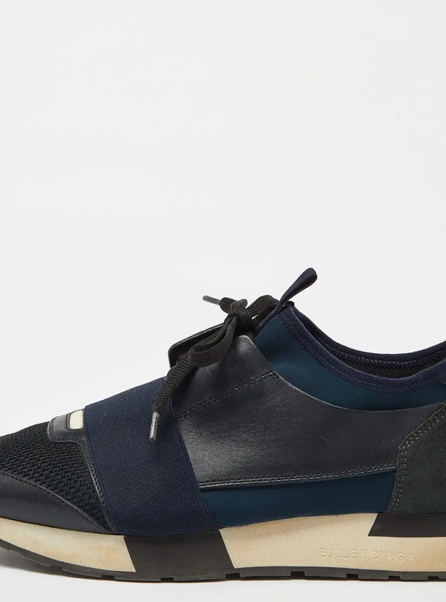 Balenciaga Race Runner Size 39 Blue Leather, Mesh and Stretch Fabric Low Top Sneakers