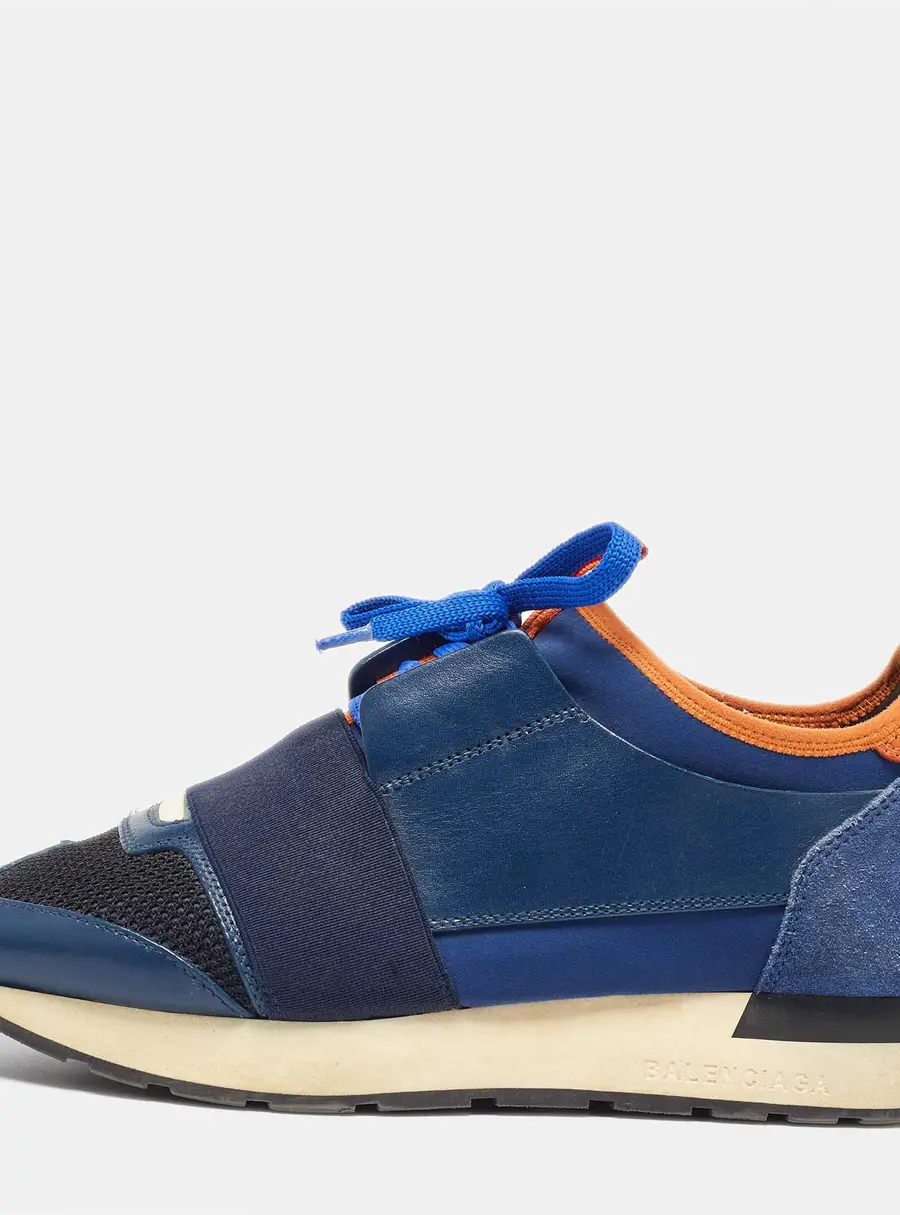 Balenciaga Race Runner Size 37 Blue Leather, Mesh and Suede Low Top Sneakers