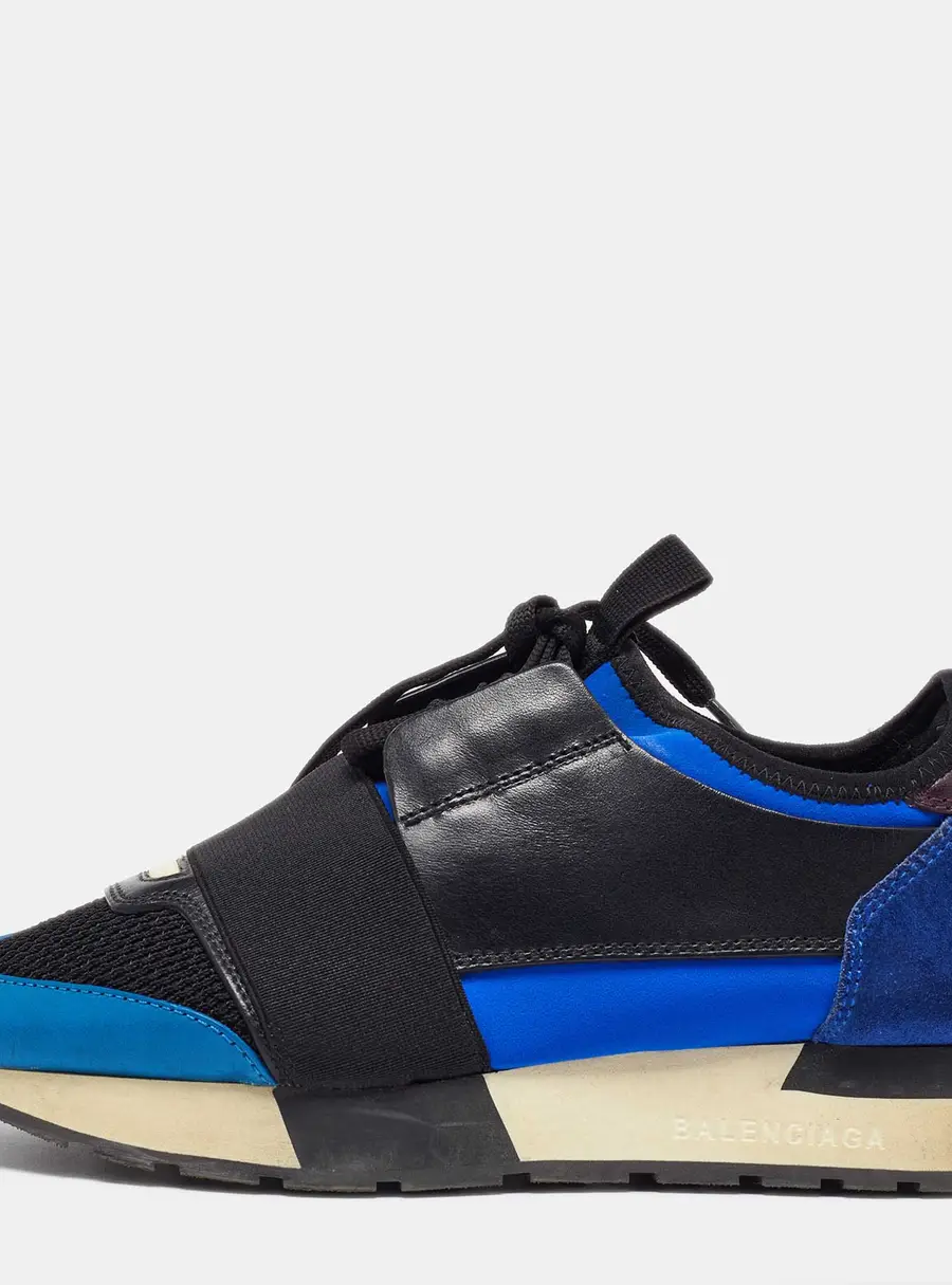 Balenciaga Blue/Black Leather and Mesh Race Runner Sneakers Size 35