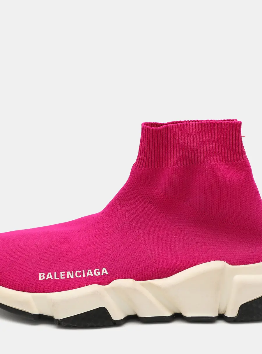 Balenciaga Pink Knit Fabric Speed Trainer Sneakers Size 36