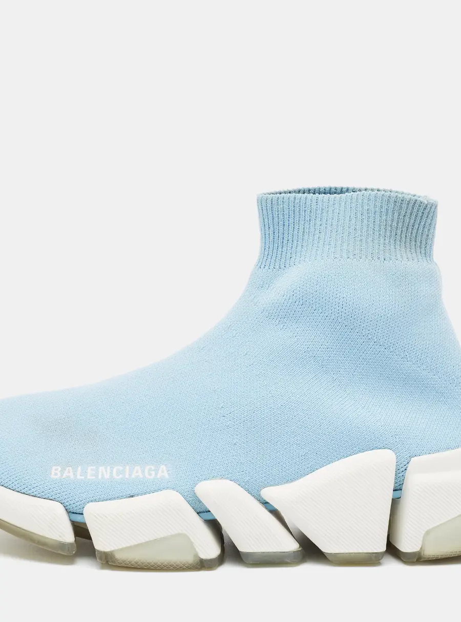 Balenciaga Speed Trainer Size 36 Blue Knit Fabric High Top Sneakers